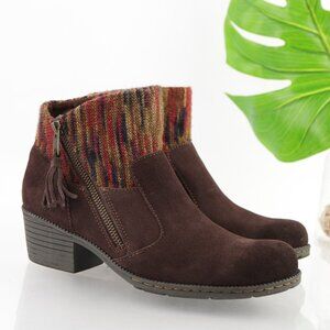 Born Brown Suede Ankle Boots with Multicolor Knit Cuff
